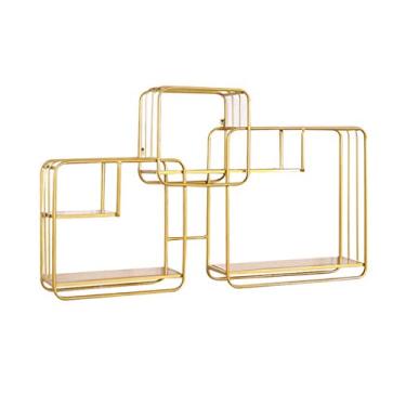 Imagem de Estantes de parede de ferro forjado, prateleira criativa, suporte de parede, fundo de TV, prateleira de parede, suporte de exibição decorativo (cor: dourado, preto, tamanho: 105 × 14,5 × 62 cm