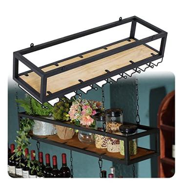 Imagem de Prateleira de teto prateleira de vinho suspensa altura ajustável prateleira decorativa retro ferro e madeira maciça prateleira de teto camada única, adequada para casa e bar (tamanho: 80 x 25 x 100 cm