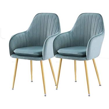 Imagem de Cadeira de jantar, cozinha, sala de jantar, móveis, cadeiras de veludo, conjunto de 2 com pés de metal, apoio de braço, apoio de braço, almofada removível e lavável (cor: verde claro)