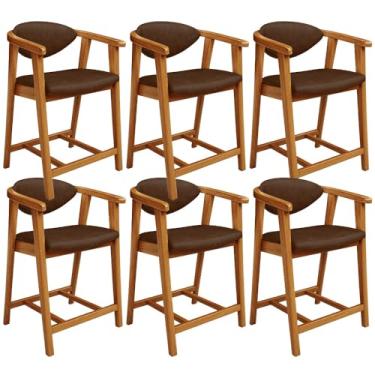 Imagem de Kit 06 Banquetas Baixa Para Cozinha Sala Jantar Bancada Cecília L02 Couríssimo Marrom - Lyam Decor