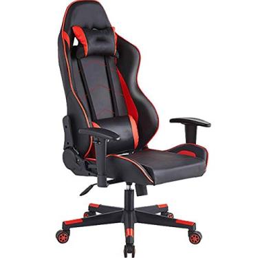 Imagem de Cadeira de escritório, cadeira de jogos, cadeira de computador, cadeira de jogos de couro PU, cadeira giratória E-Sports, cadeira de escritório ergonômica para trabalho ou jogador em casa, cadeira de