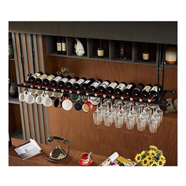 Imagem de Rack de taça de vinho suspenso estilo europeu, rack de vinho criativo de bar, rack de taça de cabeça para baixo, decoração de rack de vinho de bar (cor: preto, tamanho: 120 * 30 cm)