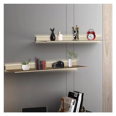 Imagem de Prateleira de parede iluminada em forma de L de 1 camada LED integrada, suportes de exibição de liga de alumínio, prateleiras flutuantes montadas na parede, prateleira de exibição de metal criativa