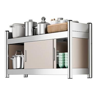 Imagem de Armário de aço inoxidável montado na parede com portas deslizantes, mesa de preparação para organizador de cozinha comercial, prateleira de armazenamento de restaurante, prateleiras de garagem de