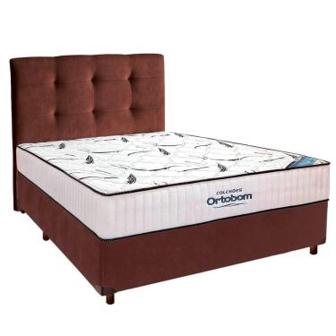 Imagem de Box Bau Blindado Marrom + Colchão Queen High Foam Ortobom