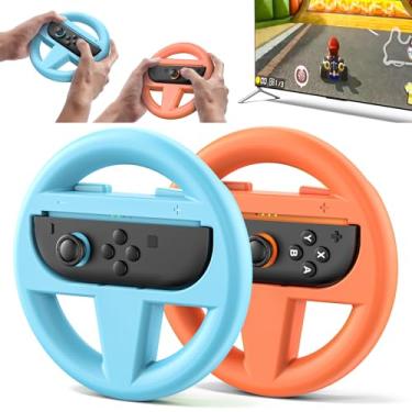 Imagem de Steering Wheel for Nintendo Switch 2 Joy Con, Switch 2 Racing Wheel for Mario Kart World & 8 Deluxe, NS2 Racing Games Accessories with Ergonomic Design and Easy to Install - 2 Packs Orange & Blue