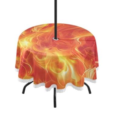 Imagem de Blueangle Toalha de mesa redonda com chamas sem costura impermeável de 152 cm com orifício para guarda-chuva - Tecido resistente à prova de sol para todos os climas para pátio, acampamento, piquenique