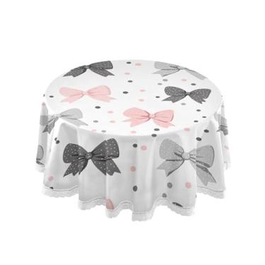 Imagem de SEHANY Toalha de mesa redonda com laço rosa de 152 cm, tecido lavável sem rugas, toalha de mesa decorativa de renda para restaurante, casamento, acampamento, festa de cinco de maio