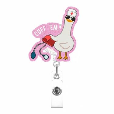 Imagem de Carretel de crachá engraçado de ganso de enfermeira, cuff 'em acrílico bonito porta-crachá de identificação, clipe retrátil, estudante de enfermagem RN LPN CNA MA, trabalhador médico, professor