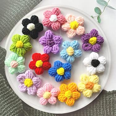 Imagem de Apliques coloridos de flores de crochê para meninas, enfeites bordados decorativos costurados à mão para bolsa, roupas, tiaras, chapéus, travesseiro, 15 peças