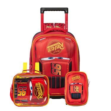 Imagem de Mochila Rodas McQueen Carros Lancheira Térmica Estojo Box 3D
