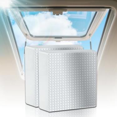 Imagem de Jokuye 2 peças 35.6 cm x 35.6 cm x 7.6 cm Universal RV Vent Insulator RV Skylight Cover – Capa de claraboia RV com superfície refletiva guarda-sol economia de energia teto solar serve para 14 x 14
