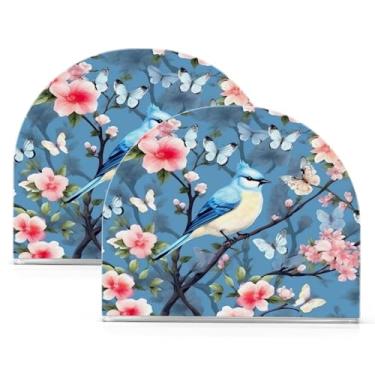 Imagem de Wassud Porta-guardanapos de acrílico Blue Bird on Cute Tree, moderno dispensador de guardanapos de papel em forma de U para mesa, cozinha, sala de jantar, bancada 2 peças (comporta 50-60 guardanapos)