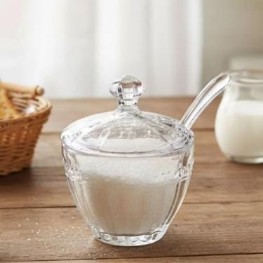 Imagem de Açucareiro de Vidro com Tampa e Colher - Pote para Açúcar - Açucareiro Transparente para Cozinha - Porta Açúcar de Mesa Posta - UpShop
