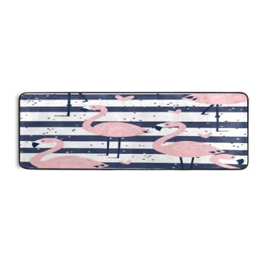 Imagem de Qilmy Tapete de flamingo listrado 183 x 61 cm, antiderrapante, antifadiga, confortável, tapetes longos, para quarto, sala de estar, banheiro, corredores, entrywa175