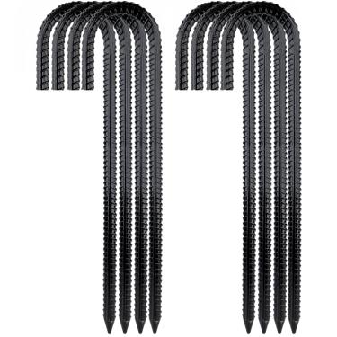 Imagem de Estacas de jardim 16IN J Hook Gound Aço galvanizado, âncoras de solo Estacas de vergalhão resistentes para plantas, barracas, cercas e trampolim, pacote com 8