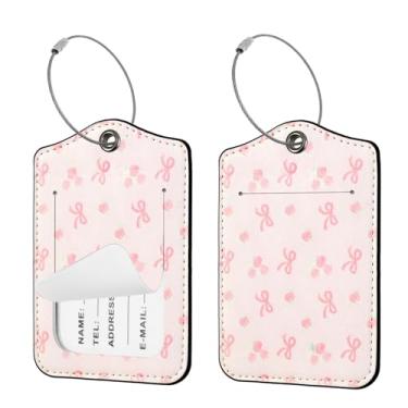 Imagem de Seorsok 2 etiquetas de viagem de bagagem para malas, etiqueta de nome de couro PU com laço rosa com capa de privacidade e etiqueta de identificação, cartão de endereço e anel de metal durável adequado