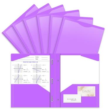 Imagem de Pacote com 12 pastas de plástico resistente com garras e bolso frontal transparente, 3 bolsos com 3 pinos e 2 compartimentos para cartão, pastas de arquivo roxas claras para papel tamanho carta para