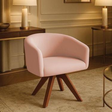 Imagem de Poltrona Sala Base Giratória Madeira Arielle Veludo Rosê D03 - D'rossi