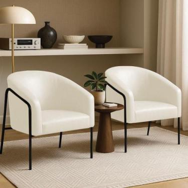 Imagem de Poltrona Sala Decorativa Kit 2 Stella Base Alta Tubo Preto Sintético P