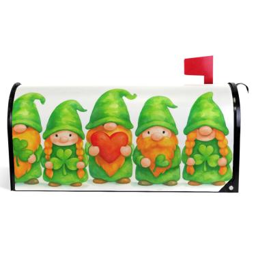 Imagem de TSENQUE Gnomos fofos Dia de São Patrício capas de caixa de correio magnéticas decorativas outono caixa de correio vinil decorações de caixa de correio moderna tamanho padrão 52,6 x 45,8 cm