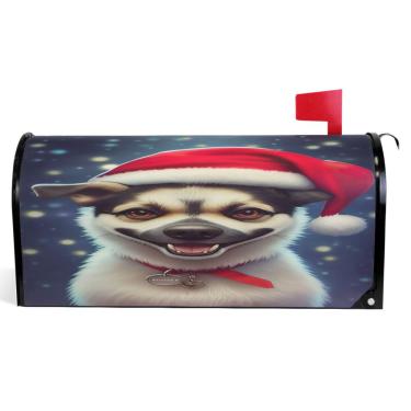 Imagem de TSENQUE Capas de caixa de correio magnéticas decorativas fofas cachorro branco Natal primavera caixa de correio envoltório vinil fazenda decoração de caixa de correio exterior tamanho grande 64,5 x