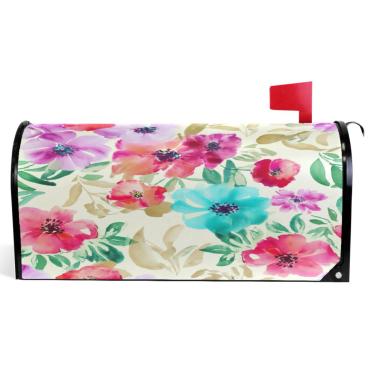 Imagem de TSENQUE Capas magnéticas decorativas para caixa de correio primavera flores aquarela primavera caixa de correio envoltório vinil casa de fazenda decorações de caixa de correio exterior tamanho padrão
