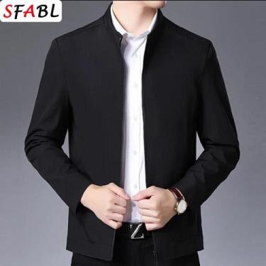 Imagem de Jaqueta Casual Masculina Slim Fit Em Cor Sólida Com Zíper Completo Par