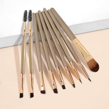 Imagem de Conjunto de pincéis de maquiagem compactos de 6 peças, design adequado para viagens para blush, pó solto, sombra e cosméticos (ouro)