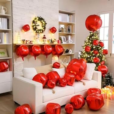 Imagem de 6 peças de balões de festa redondos gigantes vermelhos 4D de tamanhos variados - duráveis, fáceis de inflar e instalar, ideal para Natal, casamentos, aniversários, dia das mães e decoração de eventos