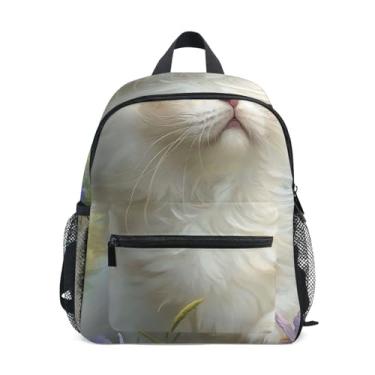 Imagem de GAIGEO Cute Ragdoll Cat Floral Kids School Backpack Kids School Backpack for Girls with Front Pocket, Safety Whistle for Ages 3-8