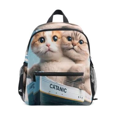 Imagem de GAIGEO Cat Print Cute Kitten Child Backpack 10x4x12 In, Backpack for Toddler Girls with Water Bottle Pockets, Whistle Buckle
