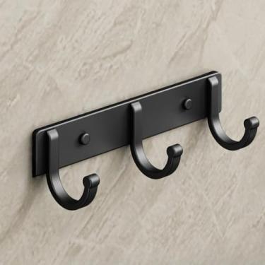 Imagem de Revestimento adesivo de 3 ganchos e suporte para chapéus (alumínio) - sem necessidade de perfuração, 1 pacote (preto)