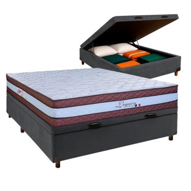 Imagem de Cama Box Bau Cinza Casal + Colchão Molas Ensacadas Legaccy Paropas