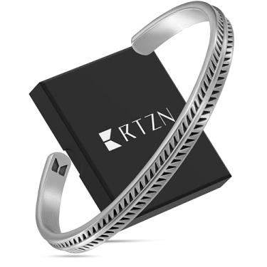 Imagem de RTZN® Pulseira masculina – Pulseira masculina de aço inoxidável premium – Pulseira masculina prata – Pulseira masculina ocidental minimalista (grande), Large, Aço inoxidável, Sem Pedra Preciosa