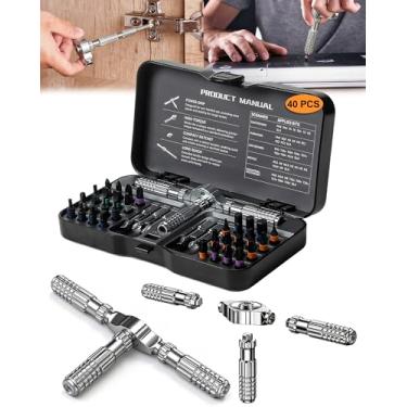 Imagem de Conjunto de chaves de fenda magnéticas 40 em 1, conjunto de chaves de fenda catraca destacáveis, chave de fenda catraca portátil faça você mesmo multi S2 kit de ferramentas pequenas de reparo de