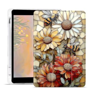 Imagem de AdorableWhimsy Linda capa de flor e abelha para iPad Air 11 polegadas M3 2025/M2 2024/iPad Air 5ª/4ª 11 polegadas 2022/2020 girassol design estético capa protetora de couro dobrável capa traseira