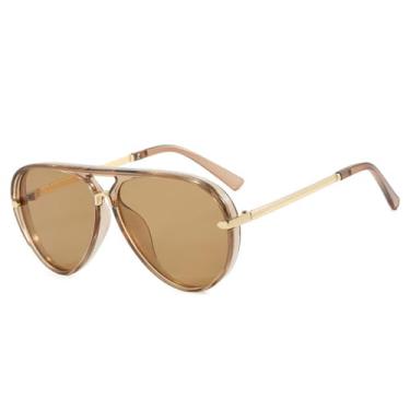 Imagem de Óculos de Sol Femininos e Masculinos Jelly Color com Ponte Dupla em Metal e Proteção UV400 para Esportes ao Ar Livre, Corrida e Ciclismo, Cor Chá Champagne