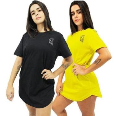 Imagem de Kit 2 Camisetas Longline Blusa Feminina Slim Sobre Legging Estampada Academia Fitness-Feminino