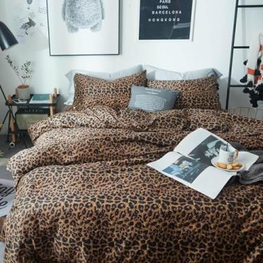 Imagem de Erwinmu Conjunto de edredom solteiro de leopardo, 2 peças, cama de solteiro em uma bolsa, conjunto de cama de microfibra macia para todas as estações, decoração de casa, tamanho solteiro, Brwon com 1