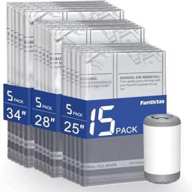 Imagem de Fantictas Sacos de armazenamento a vácuo de viagem com bomba de ar recarregável, pacote com 15 sacos portáteis que economizam espaço, bolsas de compressão para roupas, roupa de cama, armazenamento