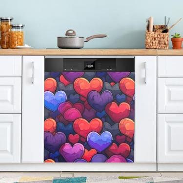 Imagem de ATTX Capa magnética colorida com estampa de corações de amor | Adesivo decorativo de eletrodomésticos de 58 x 66 cm para armários domésticos e eletrodomésticos #5