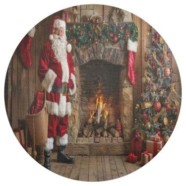 Imagem de xigua Jogo americano redondo de Natal Papai Noel, tapete de mesa redondo antiderrapante resistente ao calor, tapetes de mesa de 48 cm para decoração de cozinha, jantar e festa