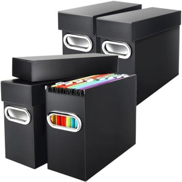 Imagem de Naleyber Caixa organizadora de arquivos com alça, organizador de arquivos para casa ou escritório (preto, 4 peças)