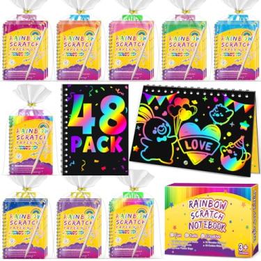 Imagem de Lembranças de festa para crianças de 4 a 8 a 12 anos: pacote com 48 cadernos de artesanato de arte arco-íris arranhão, livro de colorir, kit de enchimento, presente de aniversário, Páscoa, prêmios