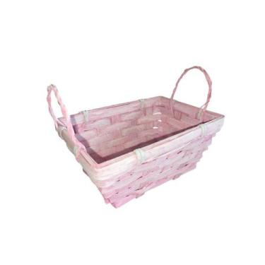 Imagem de Cesta Decorativa de Bambu Retangular com alça - Rosa - 18cm - 1 unidad