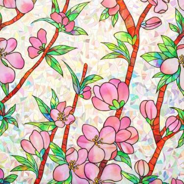 Imagem de Película para janela de privacidade com aderência estática prisma 3D flor de pêssego decorativo arco-íris vidro matiz porta matizes controle de calor anti UV adesivo capa reutilizável, 44,5 cm x 199,9