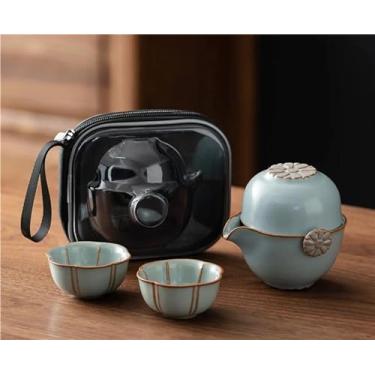 Imagem de Conjunto de chá da tarde Crean Yellow Ru Kiln kit de bule de chá estético e conjunto de xícaras 1 pote 2 xícaras máquina de chá doméstico saco portátil conjunto de chá para adultos (cor: A) (B)