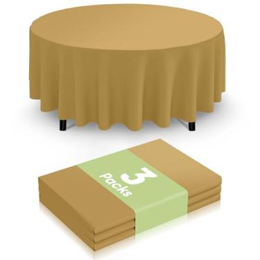 Imagem de Smiry Toalha de mesa descartável, pacote com 3, toalha de mesa redonda impermeável de 213 cm, capas decorativas de mesa redondas para festa, aniversário, piquenique, ouro