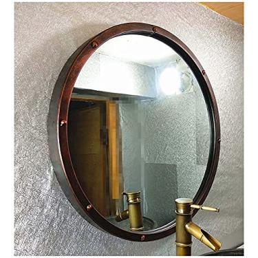 Imagem de Espelho de parede redondo industrial, espelho de acento de moldura de ferro envelhecido, espelho decorativo para entrada, varanda, sala de estar, banheiro, bar (20/24/28/31 polegadas) (cobre vermelho